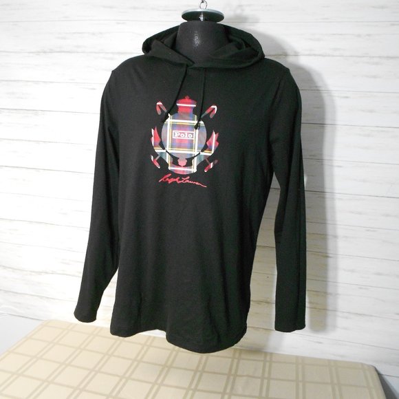 Polo Ralph Lauren Other - WOW! POLO RALPH LAUREN Size LARGE Men Black PLAID BIG LOGO Hoodie Shirt